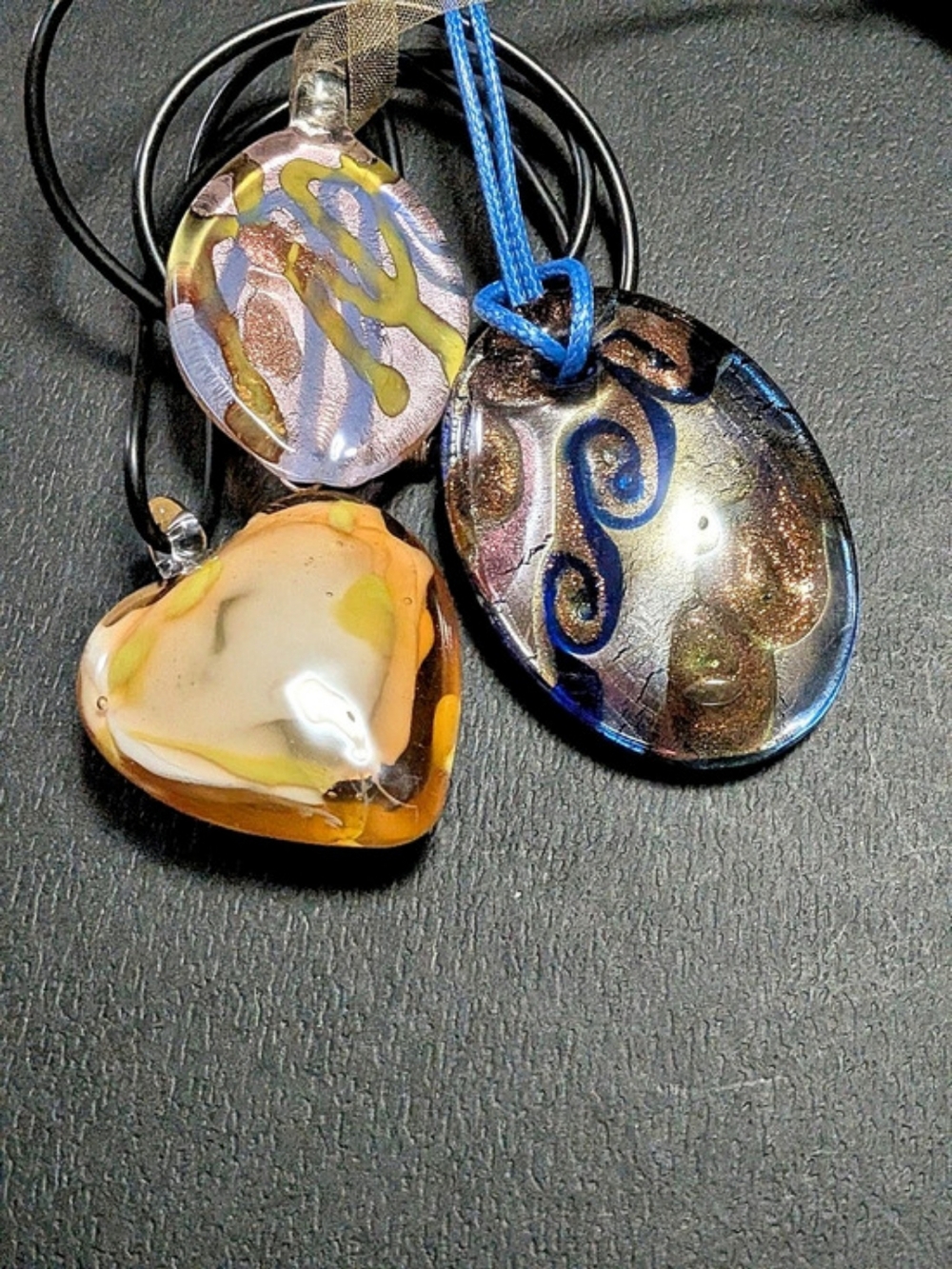 VTG Murano Style Art Glass Pendant Necklace Bundle - Set of 3